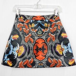 Alice + Olivia Loran Baroque Mini Skirt Sz 0 Multicolor Floral Satin A-Line